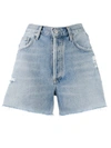 Agolde Distressed Denim Shorts In Blue