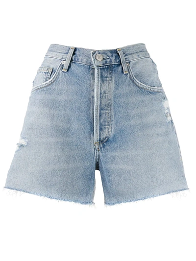 Agolde Distressed Denim Shorts In Blue