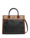 BURBERRY MINI LEATHER AND VINTAGE CHECK TITLE BAG,PROD226770601