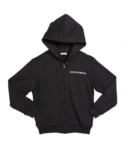 Dolce & Gabbana Kid's Hooded Zip-up Logo Jacket In Black