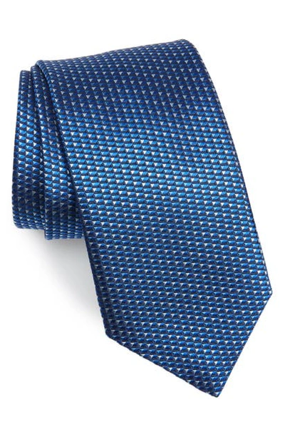 David Donahue Geometric Print Silk Tie In Blue