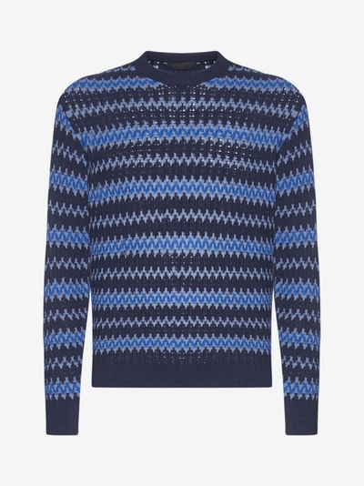Prada Wool And Cashmere Jacquard Sweater In Navy