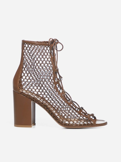 Gianvito Rossi Mesh And Leather Open-toe Ankle Boots In Brown