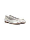 Dolce & Gabbana Kids' Logo-plaque Laminated Ballerina Flats In Silver