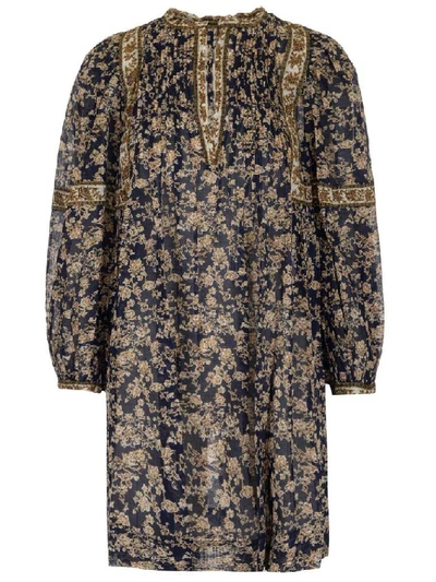 Isabel Marant Étoile Vanille Floral-print Pintuck Pleated Dress In Midnight