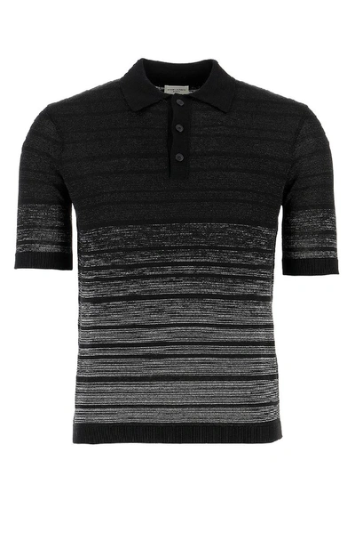 Saint Laurent Dégradé Linen-blend Striped Polo Shirt In Black