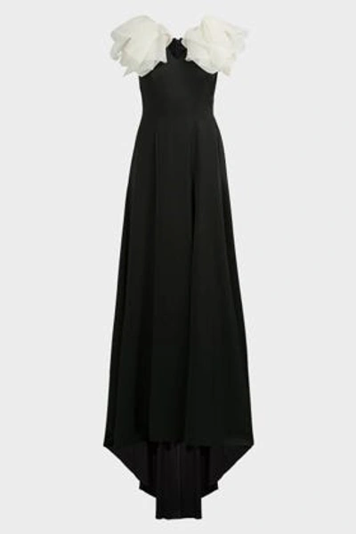 Jenny Packham Felice Ruffle-trim Crepe Gown In White And Black