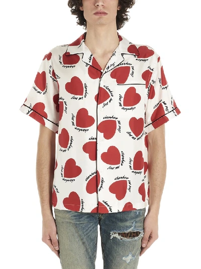 Amiri Heart-print Short-sleeved Silk Shirt In Red
