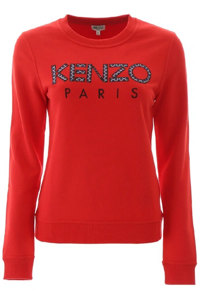 Kenzo Logo Applique Cotton Sweatshirt In Red