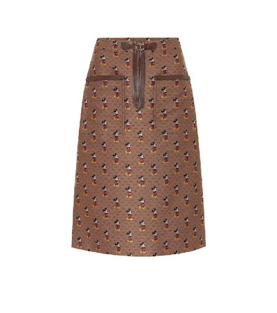 Gucci X Disney Mickey Monochrome Skirt In Beige/brown