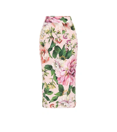 Dolce & Gabbana Floral Print Stretch Silk Charmeuse Pencil Skirt In Pink,green,purple
