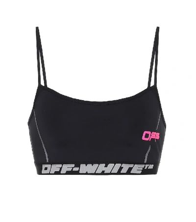 Off-white Jacquard-trimmed Printed Stretch-jersey Sports Bra In Black