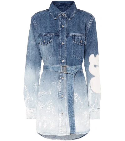 Off-white Bleached Denim Belted Dress In Blue