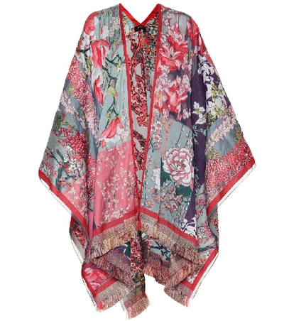 Etro Fringed Embroidered Patchwork Jacquard Wrap In Multicolor