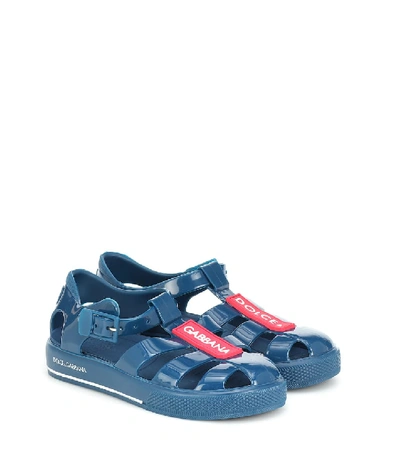 Dolce & Gabbana Kids' Logo Jelly Rubber Sandals In Blue