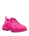 Balenciaga Triple S Clear Sole Leather And Mesh Trainers In Pink