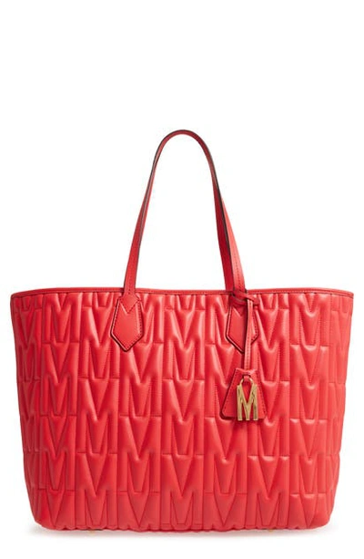Moschino M-quilted Leather Tote In Red
