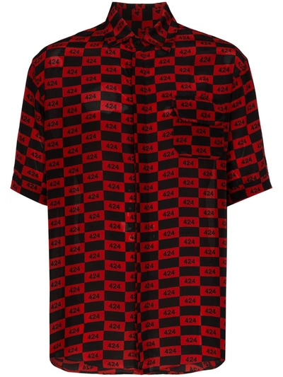 424 Red & Black Checkered Short Sleeve Shirt In Red,black