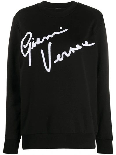 Versace Gv Signature Embroidered Long Sleeve Sweatshirt In Black
