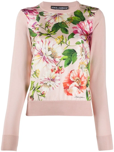 Dolce & Gabbana Floral Print Silk Twill Jumper In Pink