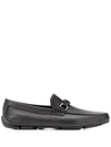 Ferragamo Black Leather Driver Gancini Loafers In Black