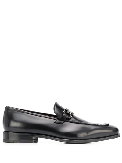 Ferragamo Gancini Leather Loafers In Black