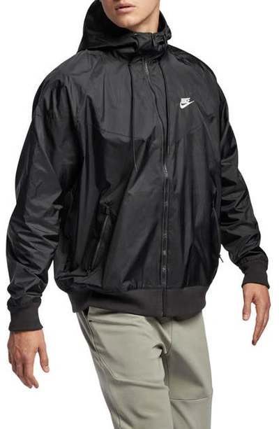 Nike Nsw Windrunner Logo-embroidered Recycled Shell Hooded Jacket In Black