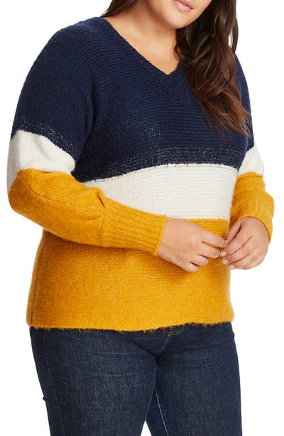 1.state Trendy Plus Size Colorblocked Sweater In Navy Crush