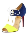 CHRISTIAN LOUBOUTIN Mayerling Bicolor Fluorescent Red Sole Sandal