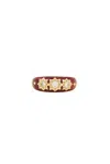 23carat Vintage Diamond Enamel Starburst Trilogy Ring In Red Enamel  Diamond  & 18k Gold Tone