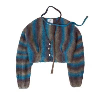23rd August . Women's Blue / Brown Espresso Cardigan In Multi