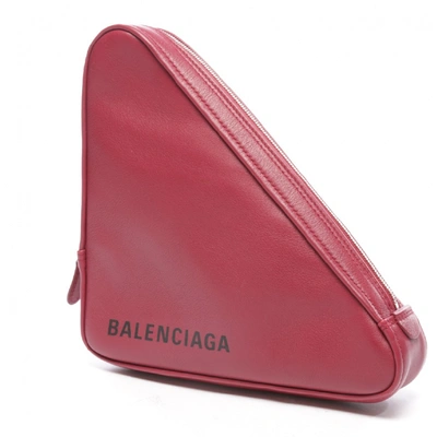 Pre-owned Balenciaga Triangle Leather Clutch Bag In Red