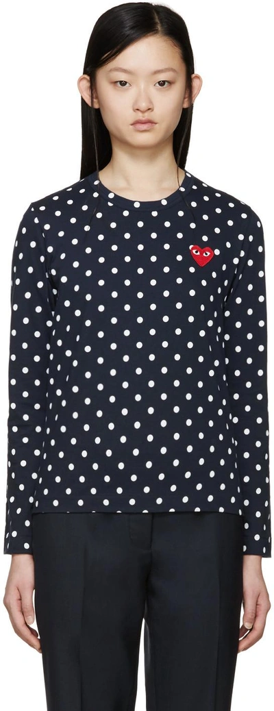 Comme Des Garçons Play Black Polka Dot Heart Patch T-shirt In Blue