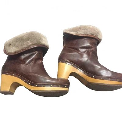 Pre-owned Ugg Leather Ankle Boots In Brown