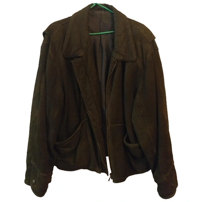 Pre-owned Hugo Boss Leather Coat In Green