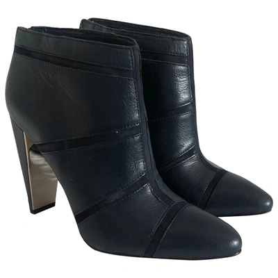 Pre-owned French Connection Leather Ankle Boots In Navy