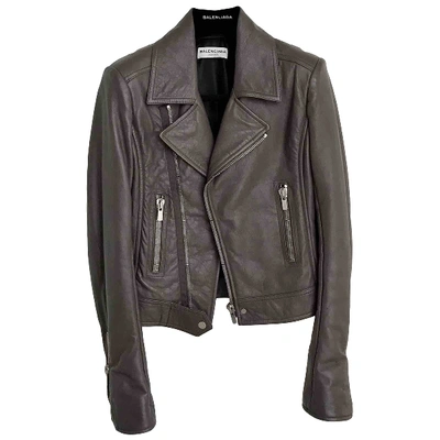 Pre-owned Balenciaga Leather Biker Jacket In Grey