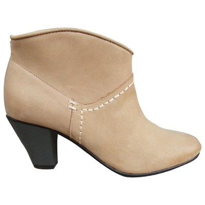 Pre-owned Maje Leather Ankle Boots In Beige