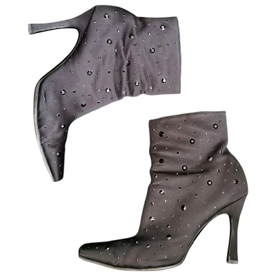 Pre-owned Versace Glitter Ankle Boots In Black