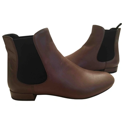 Pre-owned Prada Leather Ankle Boots In Brown