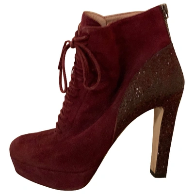 Pre-owned Miu Miu Lace Up Boots In Burgundy