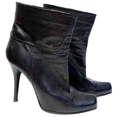 Pre-owned Costume National Leather Ankle Boots In Black