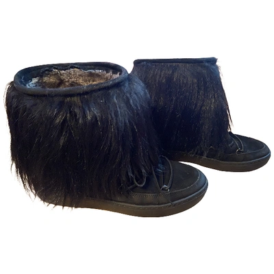 Pre-owned Moon Boot Black Fur Ankle Boots