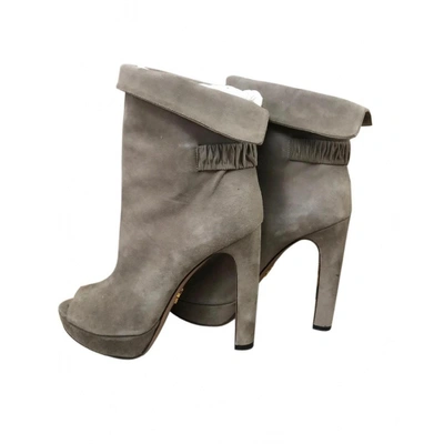 Pre-owned Prada Open Toe Boots In Grey