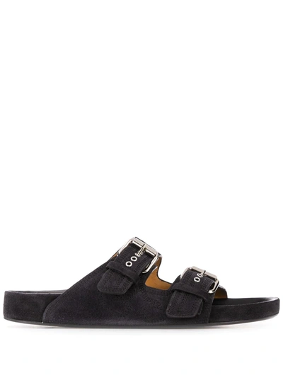 Isabel Marant 20mm Lennyo Leather Slide Sandals In Black