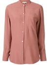 Vince Relaxed Band Collar Button-down Blouse In Pink