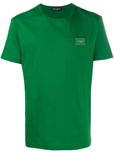 Dolce & Gabbana Cotton T-shirt With Logoed Plaque In Green