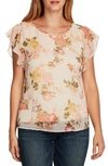 Vince Camuto Floral-print Flutter-sleeve Blouse In Cameo Cream