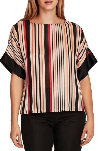 Vince Camuto Short Sleeve Drop Shoulder Stripe Top In Apricot Cream