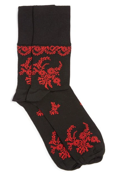 Simone Rocha Floral Ankle Socks In Black/ Red